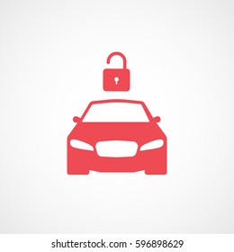 Car And Lock Red Flat Icon On White Background