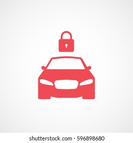 Car And Lock Red Flat Icon On White Background