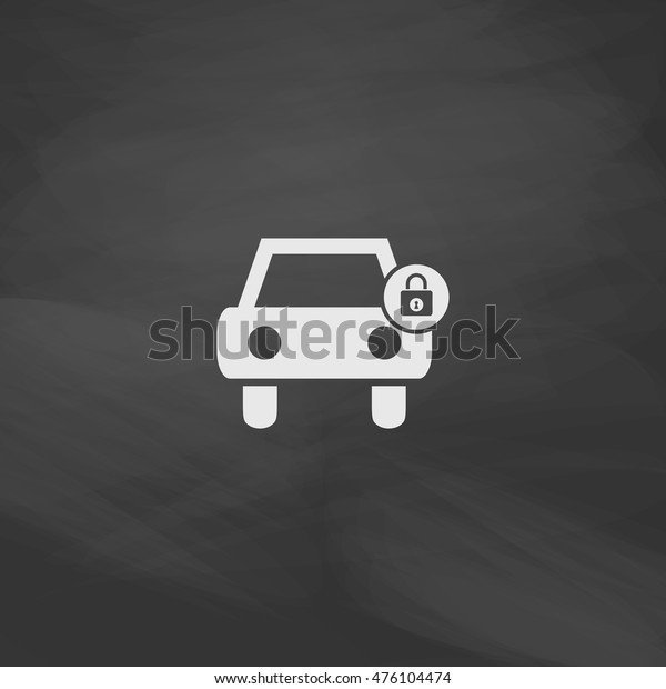 Car lock Simple vector button.\
Imitation draw icon with white chalk on blackboard. Flat Pictogram\
and School board background. Illustration\
symbol