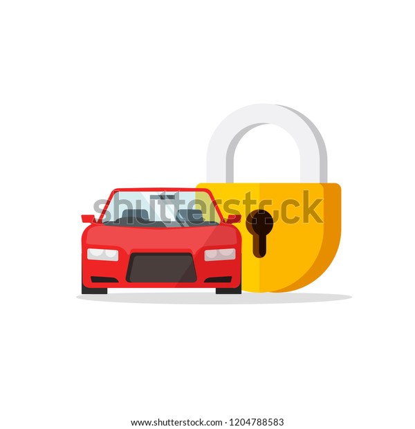 Car lock\
vector illustration, flat cartoon automobile and closed padlock\
icon, concept of auto protection, vehicle security system sign,\
anti theft technology isolated\
clipart