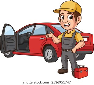 Car locksmith standing next to a vehicle vector illustration