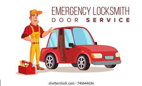 Car Locksmith Worker Service Vector. Classic Serviceman. Isolated On White Cartoon Character Illustration