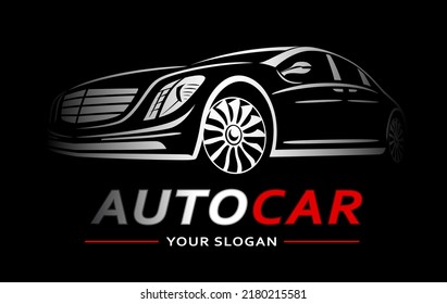 Car Logo Abstract Lines. Electric Sportcar. Auto silhouette isolated on black background. Vector illustration