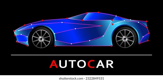 Abstrakte Linien des Autos. Elektrischer Sportwagen. Automatische Silhouette einzeln auf schwarzem Hintergrund. Vektorgrafik