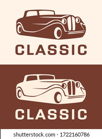 car logo design with concept classic and vintage vehicle icon silhouette
 on retro background. Vector illustration.