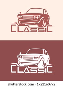 Diseño del logotipo de camión con la silueta de icono de vehículo clásico y vintage conceptual
 sobre fondo retro. Ilustración vectorial.