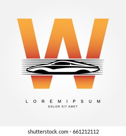 Car logo design with concept combination sports car and alphabet W. Automotive Logo Concept . Vector Illustration