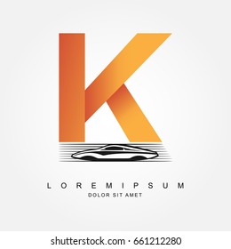 Car logo design with concept combination sports car and alphabet K . Automotive Logo Concept . Vector Illustration