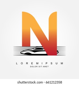 Car logo design with concept combination sports car and alphabet N  . Automotive Logo Concept . Vector Illustration