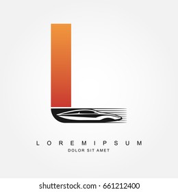 Car logo design with concept combination sports car and alphabet L. Automotive Logo Concept . Vector Illustration