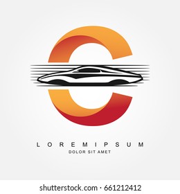Car logo design with concept combination sports car and alphabet C . Automotive Logo Concept . Vector Illustration