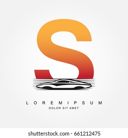 Car logo design with concept combination sports car and alphabet S . Automotive Logo Concept . Vector Illustration