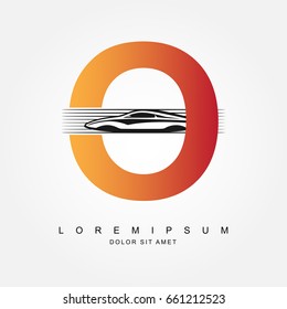 Car logo design with concept combination sports car and alphabet O  . Automotive Logo Concept . Vector Illustration