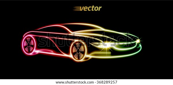  Car logo design. Car in the form of the luminous\
lines silhouette. eps10.