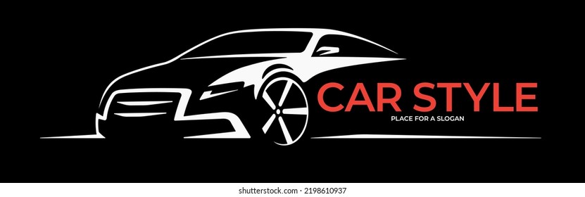 Car logo design. Silhouette of a car with place for company name, slogan, title. Vector background.