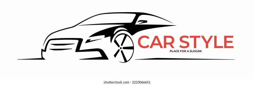 Car logo design. Silhouette of a car with place for company name, slogan, title. Vector background.