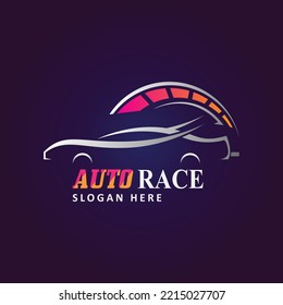 Diseño del logotipo del coche. velocímetro y velocidad del coche. Plantilla de vectores de logotipos automáticos