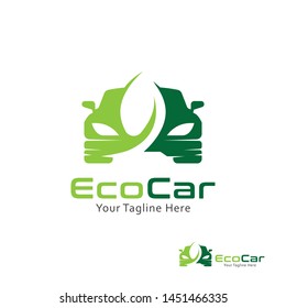 Car logo design template.Car with leaf symbol.Eco transportation icon vector