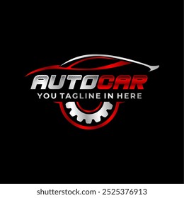 Car Logo Garage with Gear Repair. Editable vector template. Automotive logo Red Silver Black Color