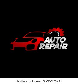 Car Logo Garage with Gear Repair. Editable vector template. Automotive logo Red Silver Black Color