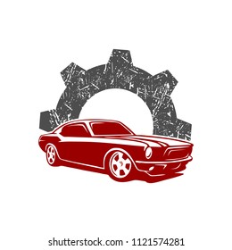 car logo with gear, clasic car, mustang car, otomotiv logo design