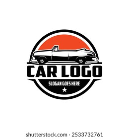 car logo Greased lightning. isolated white background. appearing from the side with a stunning sunset. best for logo, badge, emblem, icon, sticker design. available in eps 10