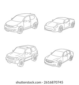 Car logo icon, motor vehicle silhouette symbol. Element, design, identity, brand, dealer, garage, car. Vector illustration.Big set outline car icons, different types of transportation.