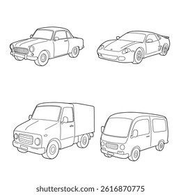 Car logo icon, motor vehicle silhouette symbol. Element, design, identity, brand, dealer, garage, car. Vector illustration.Big set outline car icons, different types of transportation.