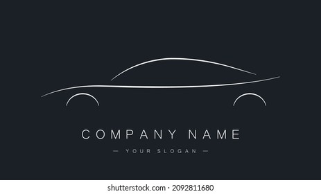 Logo del coche aislado en un fondo azul oscuro. Transporte de automóviles. Compañía de coches o negocio. Ilustración del vector