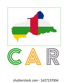 CAR Logo. Map of CAR with country name and flag. Attractive vector illustration.