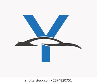 Logotipo del coche en combinación de letras Y, coches y alfabetos