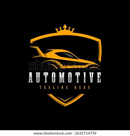 Car logo with shield and crown. King Automotive Brand 