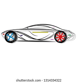 Car logo sign icon emblem badge silhouette Colorful modern design concept Hand drawn sketch prototype Fashion print clothes apparel greeting invitation card picture banner poster flyer websites Vector