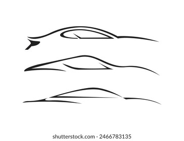 Car logo silhouette collection line art isolated on white background. Autocar logo concept. Car transport icon. Automobile and car dealer