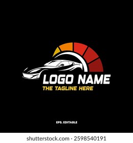 Car logo with speedometer and tagline editable and eps file