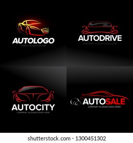 Car logo templates set, abstract car design concept, automotive car logo design template. Isolated vector illustration.