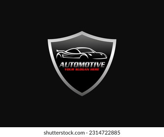 Ilustración del vector del logotipo del automóvil, diseño del logotipo del coche con silueta de icono del vehículo deportivo de concepto