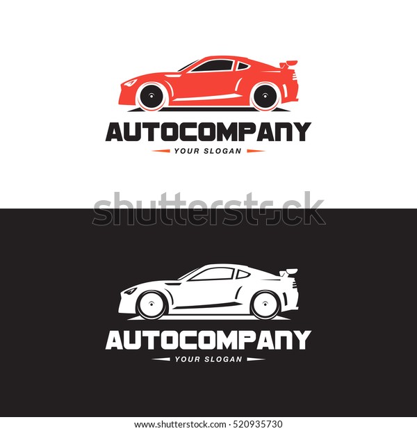 Car Logo Vector\
Illustration. Auto Company logotype design concept with red color\
sports car silhouette. High speed automobile illustration on black\
and white background.