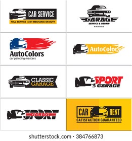 car logos, car icons, car service, vector car garage sign, sports car