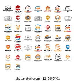 car logos and icons set, isolated car labels