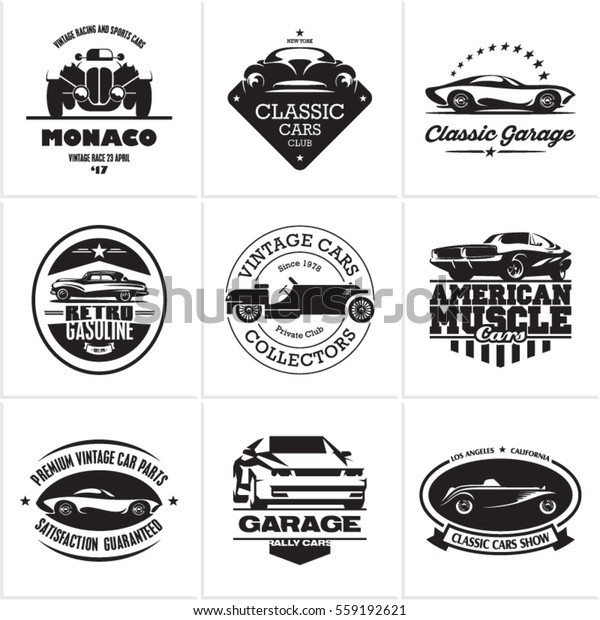 car logos, retro style vevtor labels, badges and\
icons set