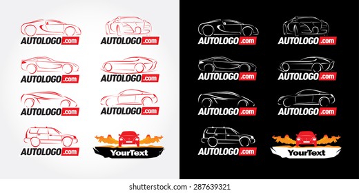 Car logotypes - car service and repair, vector set. Car logo templates. Car icons, buttons template. Car outline.