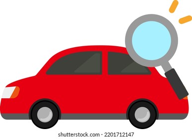 Car and loupe isolated vector illustration.