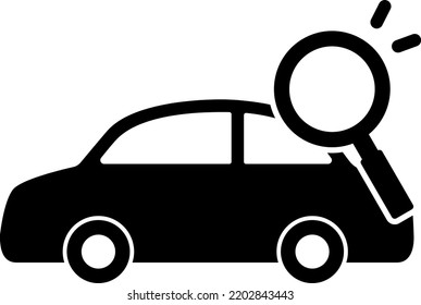 Car and loupe isolated vector silhouette.