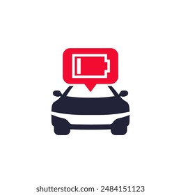 Icono de batería baja del coche, pictograma de Vector en blanco