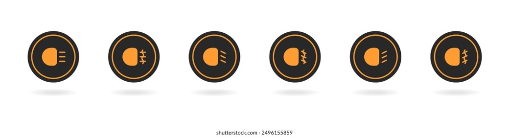 Car low beam and high beam icon set vector. Set of car light logos. Icons on the car dashboard for light. Vector set of car icons.