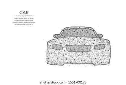 Car low poly design, transport abstract geometric art, driving wireframe mesh polygonal vector illustration made from points and lines on white background