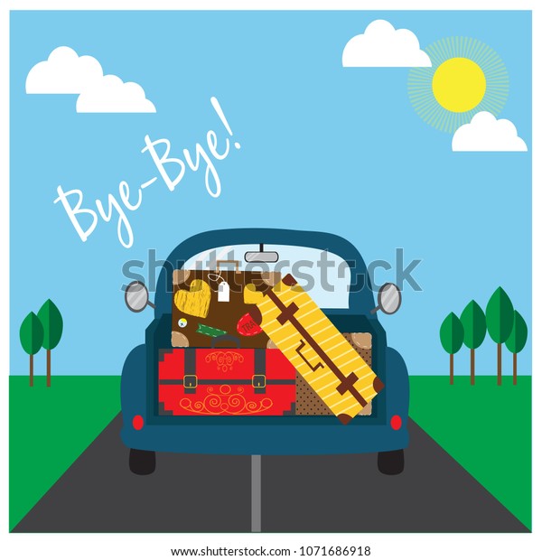 Car with luggage going to the trip . Vector\
illustration. Eps10 file.