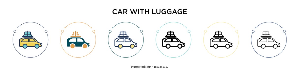 Car with luggage icon in filled, thin line, outline and stroke style. Vector illustration of two colored and black car with luggage vector icons designs can be used for mobile, ui, web