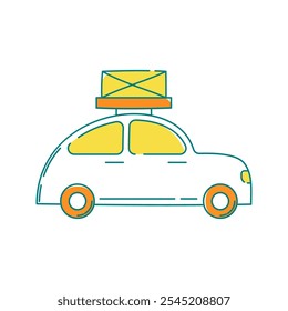 Car with Luggage Icon Illustration with bright colour palette in doodle style Ideal for Vacation, hobby and leasure themed designs.